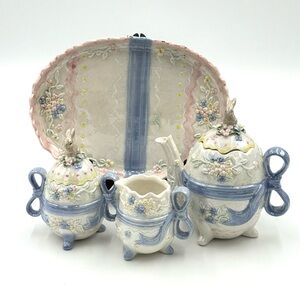 Vintage Set of 4 Pc Lusterware Easter Meadow Teapot Service Set